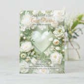 Sage Green Rococo Floral Heart Galentine Elegance Kaart (Staand voorkant)