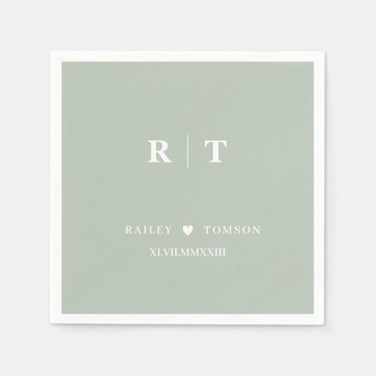 Sage Green Roman Numerals Minimalist Monogram Servet (Voorkant)