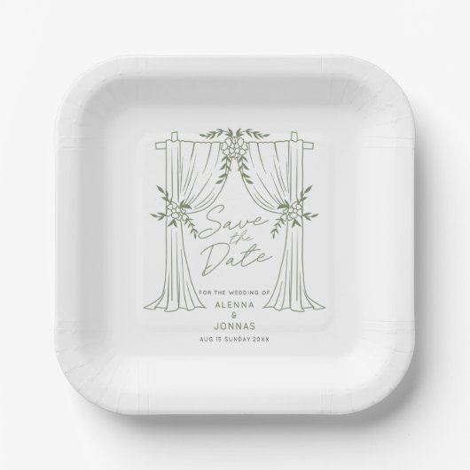 Sage Green Romance Bewaar de Datum Papieren Bordje (Voorkant)