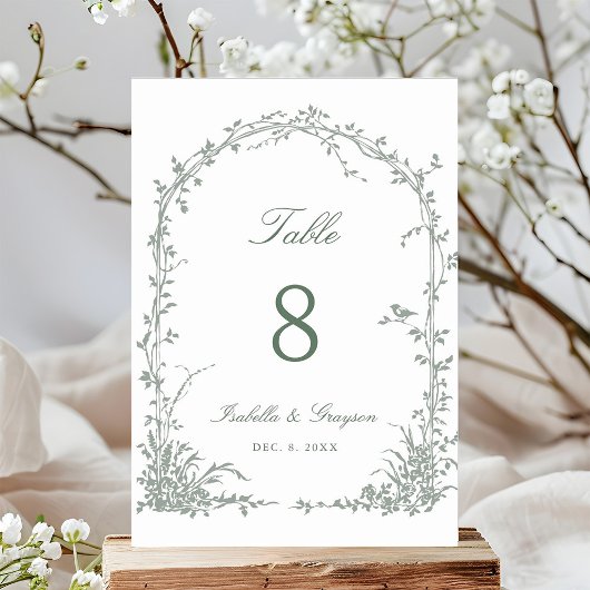 Sage Green Romantic Botanical Arch Garden Wedding Kaart