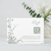 Sage Green Romantic Botanical Garden Wedding RSVP Kaartje (Staand voorkant)