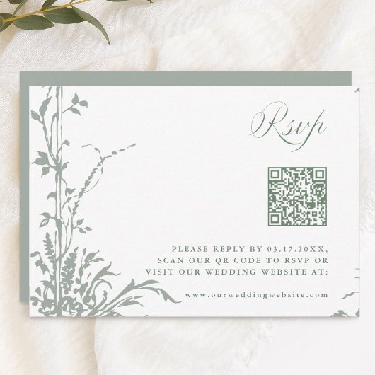 Sage Green Romantic Botanical Garden Wedding RSVP Kaartje