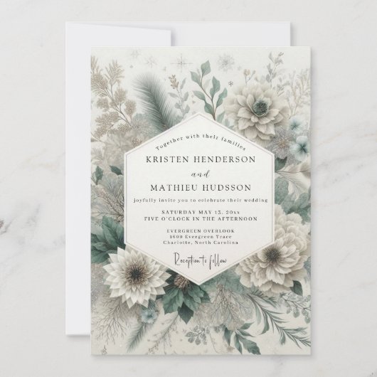 Sage Green Romantic Floral Wedding Kaart (Voorkant)