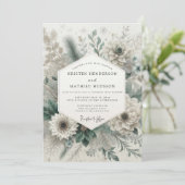 Sage Green Romantic Floral Wedding Kaart (Staand voorkant)