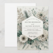 Sage Green Romantic Floral Wedding Kaart (Voorkant / Achterkant)