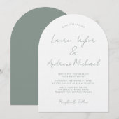 Sage Green Romantic Modern Arch Wedding Invitation Kaart (Voorkant / Achterkant)