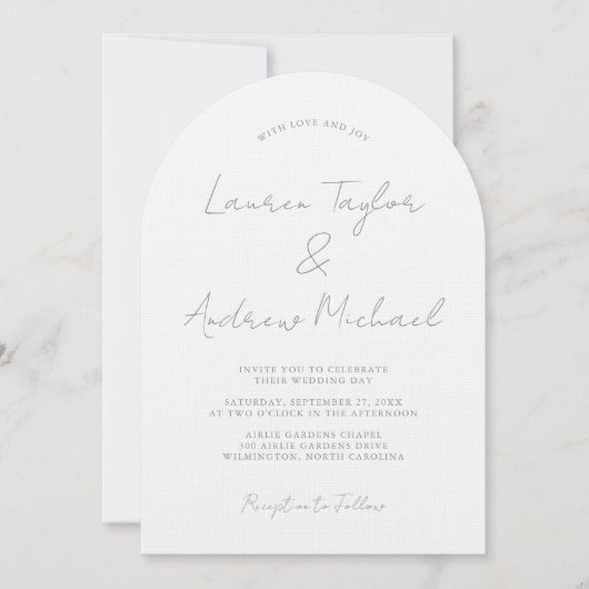 Sage Green Romantic Modern Arch Wedding Invitation Kaart (Voorkant)