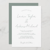 Sage Green Romantic Modern Wedding Invitation Kaart (Voorkant / Achterkant)