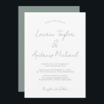 Sage Green Romantic Modern Wedding Invitation Kaart<br><div class="desc">Mooie,  elegante en eenvoudige,  sage groene romantische huwelijksuitnodiging. Volledig aanpasbaar met namen,  datums,  locatie en kleuren die overeenkomen met uw trouwthema.</div>