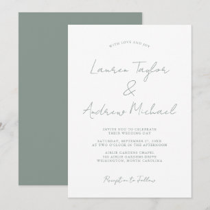 Sage Green Romantic Modern Wedding Invitation Kaart