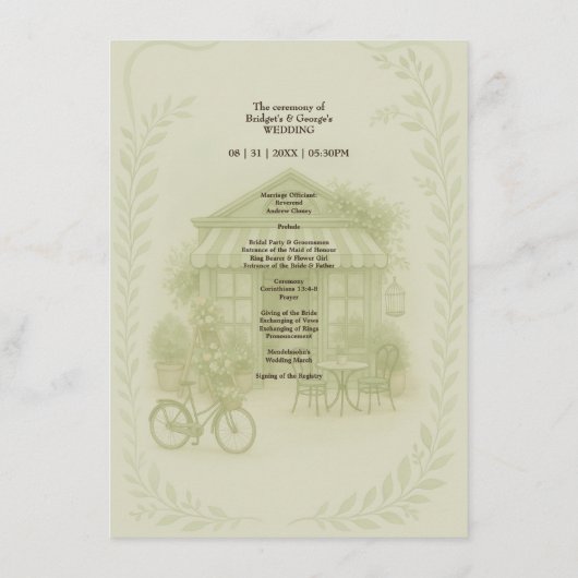 sage green romantic wedding outdoor café menu (Achterkant)