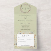 Sage Green  Romantic Wildflower No Dinner All In One Uitnodiging (Binnen)