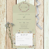 Sage Green  Romantic Wildflower No Dinner All In One Uitnodiging