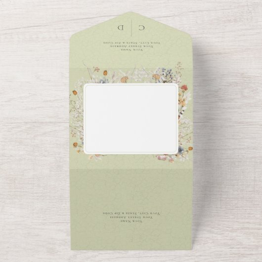 Sage Green Romantic Wildflower QR-code All In One Uitnodiging (Buitenkant)