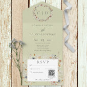 Sage Green Romantic Wildflower QR-code All In One Uitnodiging