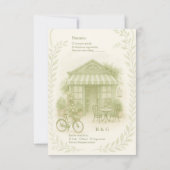 Sage Green Romantisch bruiloft outdoor café RSVP Kaartje (Achterkant)