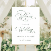 Sage Green Romantisch Swirly Script Huwelijk Welko Poster