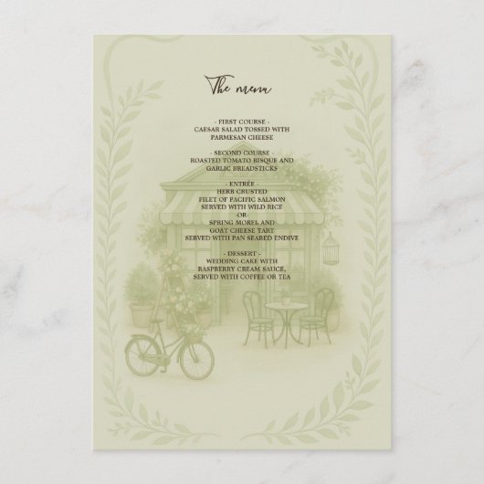Sage Green Romantisch Wedding Outdoor Café Program Menu (Voorkant)