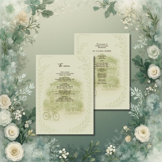 Sage Green Romantisch Wedding Outdoor Café Program Menu