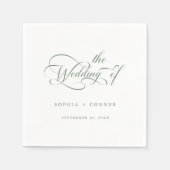 Sage Green Romantische Classy Calligrafie Trouwen Servet (Voorkant)
