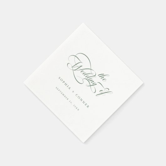 Sage Green Romantische Classy Calligrafie Trouwen Servet (Hoek)