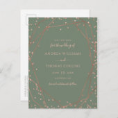 Sage Green Roos Gold Geometric Save the Date Aankondigingskaart (Voorkant / Achterkant)