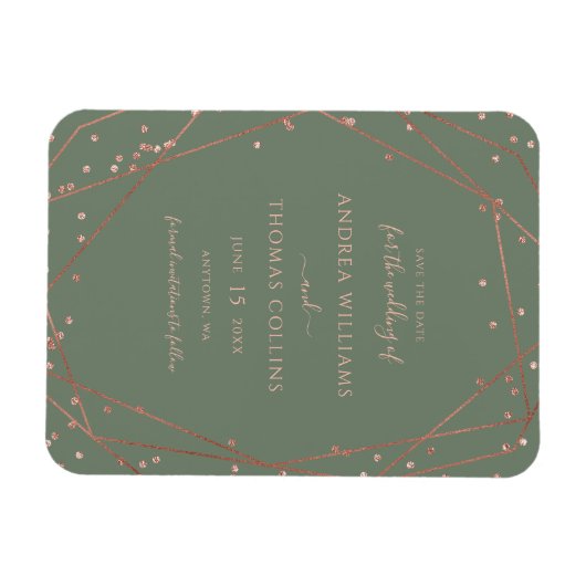 Sage Green Roos Gold Geometric Save the Date Magneet (Horizontaal)