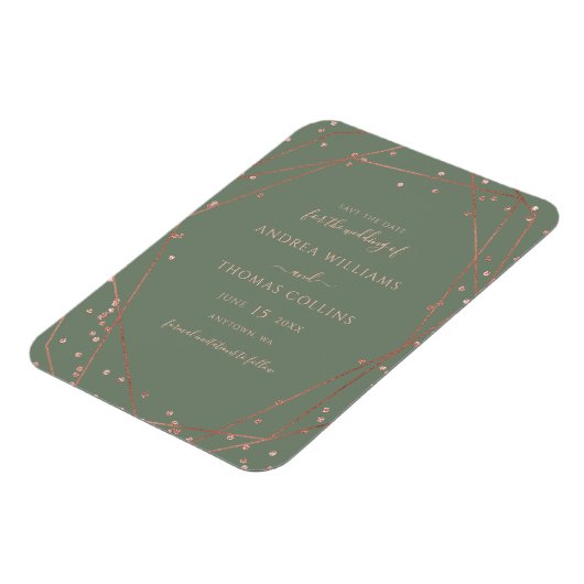 Sage Green Roos Gold Geometric Save the Date Magneet (Linkerzijde)
