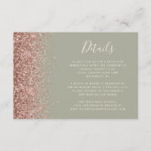 Sage Green Roos Gold Glitter Edge Wedding Details Informatiekaartje (Voorkant)