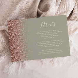 Sage Green Roos Gold Glitter Edge Wedding Details Informatiekaartje