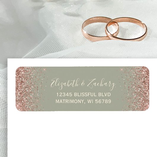 Sage Green Roos Gold Wedding Retouradres Etiket
