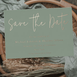 Sage Green & Roos Gold Wedding Save the Date Folie Uitnodiging