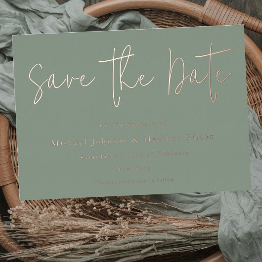 Sage Green & Roos Gold Wedding Save the Date Folie Uitnodiging