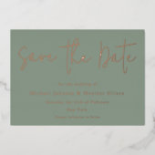 Sage Green & Roos Gold Wedding Save the Date Folie Uitnodiging (Voorkant)