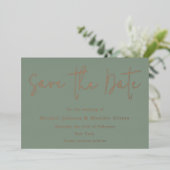 Sage Green & Roos Gold Wedding Save the Date Folie Uitnodiging (Staand Voorkant)