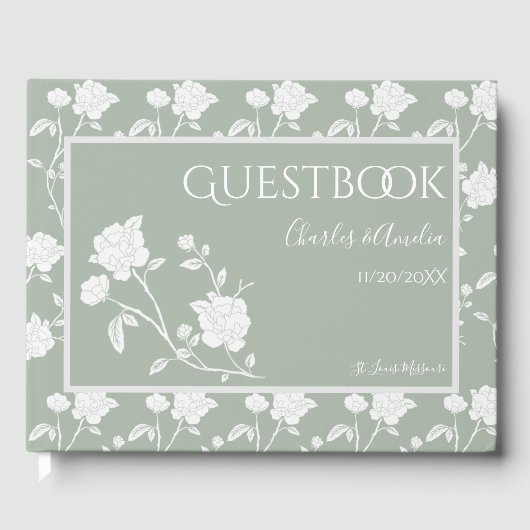 Sage Green Roos Weddenschap Gastenboek (Voorkant)