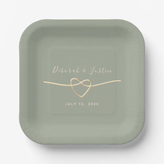 Sage Green Rope Heart Wedding Bord (Voorkant)