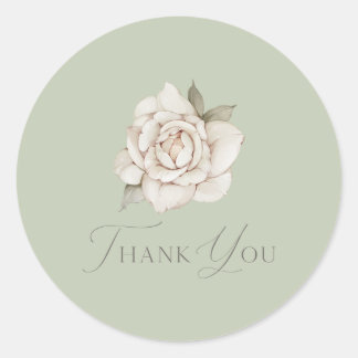 Sage Green Rose “Thank You” Wedding Ronde Sticker