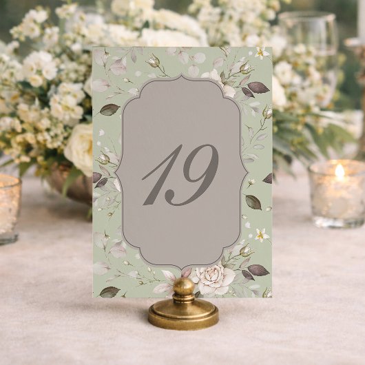 Sage Green Rose Wedding Table Numbers 10–19 Kaart