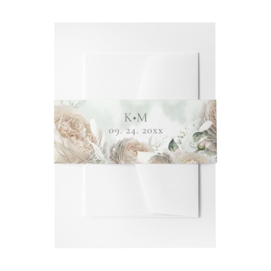 Sage Green Roses Greenery Wedding Uitnodigingen Wikkel (Voorkant Voorbeeld)