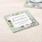 Sage Green & Roze Floral Forever begint morgen Kartonnen Onderzetters (Schuin)