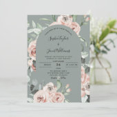 Sage Green Roze Roses Floral Eucalyptus Wedding Kaart (Staand voorkant)