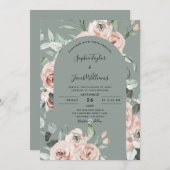 Sage Green Roze Roses Floral Eucalyptus Wedding Kaart (Voorkant / Achterkant)