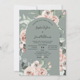Sage Green Roze Roses Floral Eucalyptus Wedding Kaart