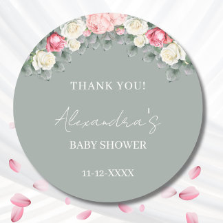 Sage Green Rozen Baby shower Dank u Ronde Sticker