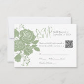 Sage Green Rozen met QR code Response Kaart (Voorkant)