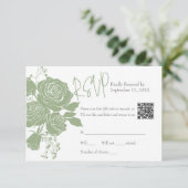 Sage Green Rozen met QR code Response Kaart (Staand voorkant)