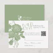 Sage Green Rozen met QR code Response Kaart (Voorkant / Achterkant)