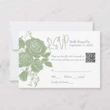 Sage Green Rozen met QR code Response Kaart