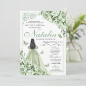Sage Green Rozen Princess Dress Quinceanera Kaart (Staand voorkant)